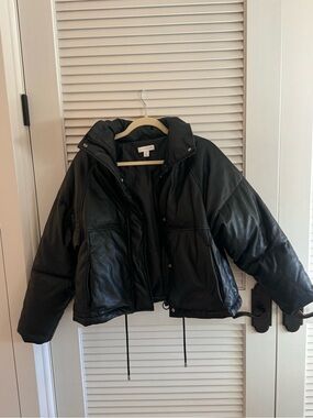 Top Shop Black Faux Leather Puffer Jacket